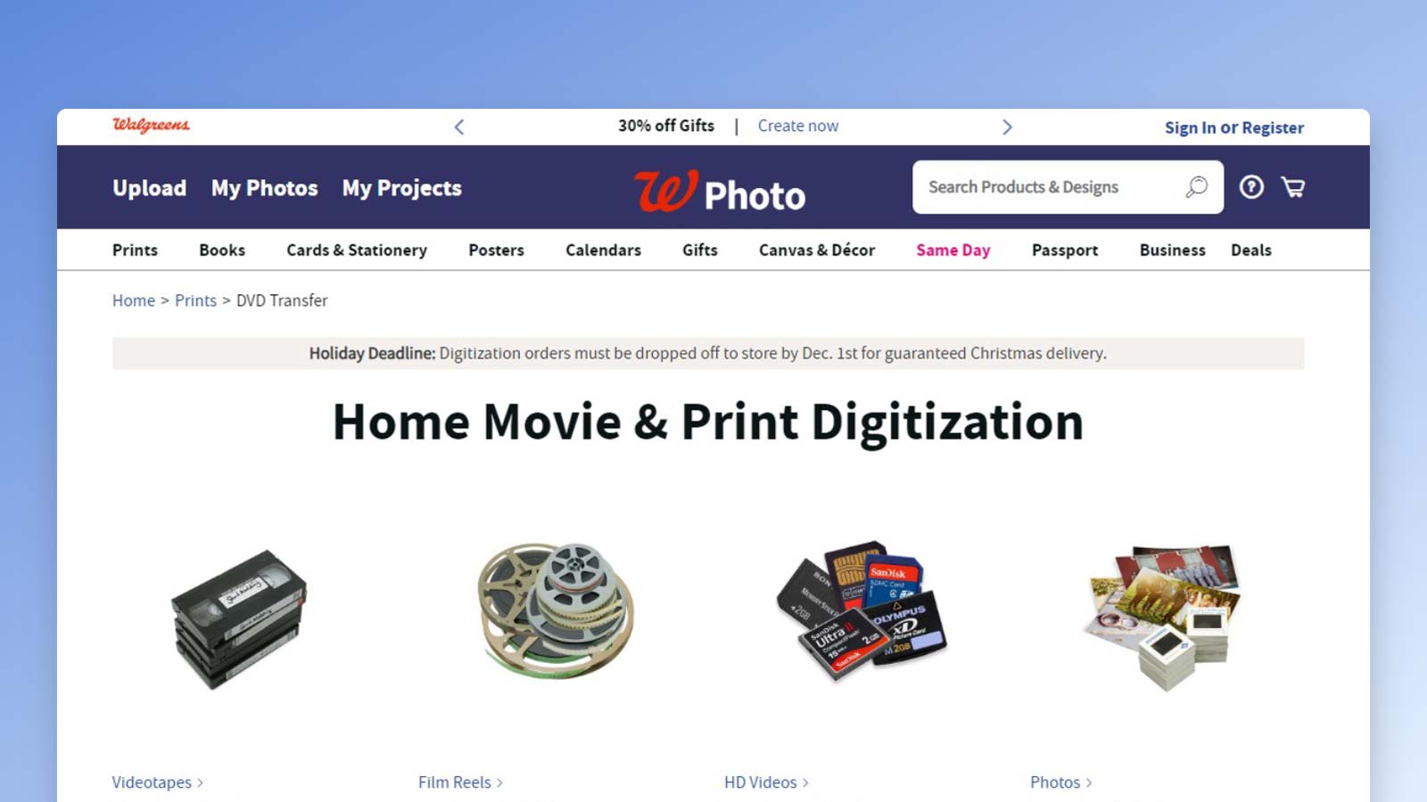 Walgreens photo digitization service